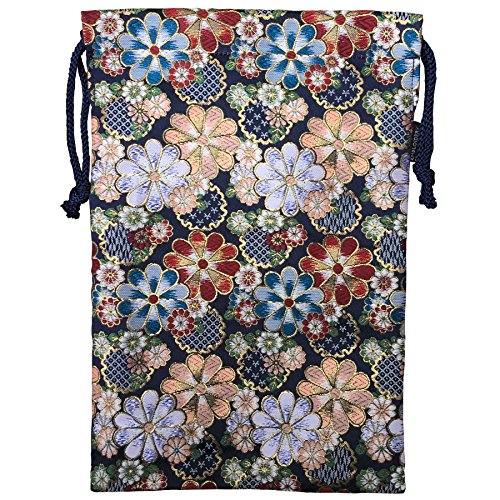 Amazon｜千糸繍院 西陣織 金襴 巾着袋（裏地付き） 彩華爛漫/紺